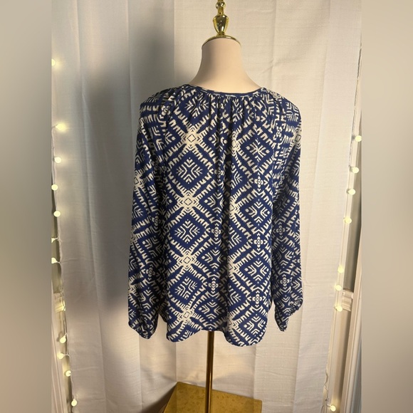 Olivaceous Blue and White Tie Front Blouse - Picture 2 of 8